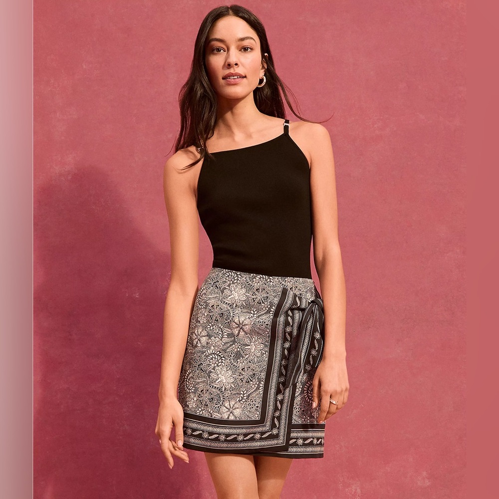 NWT Deco Woven Mini Wrap Skirt